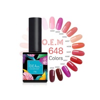 Vernis à ongles en gel personnalisé OEM avec logo, 648 couleurs, haute brillance, longue tenue 20 jours, à retirer par trempage, UV LED, 11 sans toxines, non toxique