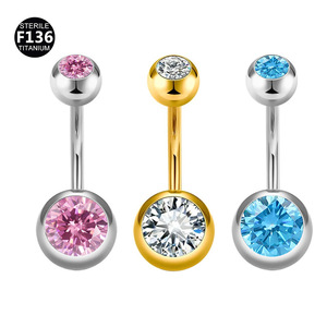Getta G23 Titane ASTM-F136 14G 6/8/10mm Double Zircon Anneau de <span class=keywords><strong>nombril</strong></span> à filetage externe Bijoux de <span class=keywords><strong>piercing</strong></span> de <span class=keywords><strong>nombril</strong></span> Vente en gros - Product Image 1