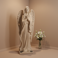 Statue d'ange priant artificielle résistante aux intempéries, fabriquée à la main, alimentée par l'énergie solaire - Grande sculpture en résine Art Déco avec lumières LED