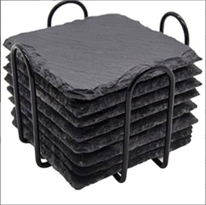 Sous-verres en ardoise avec support en métal, ensemble de sous-verres en pierre de 4 pouces, décoration de table basse, protection de table pour la maison, le bureau, la cuisine - Product Image 4