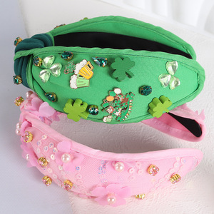 Serre-tête en tissu rose ZhenXi avec perles, strass et fleurs – Coiffe élégante pour femme - Product Image 2