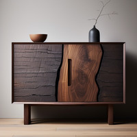 Buffet en bois massif Wabi-Sabi, style mid-century, meuble de rangement antique pour salle à manger, cuisine, salon