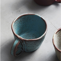 Tasse en céramique FENN style rétro avec texture tissu, ensemble de petit-déjeuner artisanal pour hôtel avec tasse à café à poignée et assiette à pain