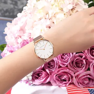 HANNAH MARTIN WATCHES FACTORY Diámetro 36mm Japón Cuarzo Impermeable Señoras Relojes Milanesa Correa de malla Relojes de pulsera para mujer