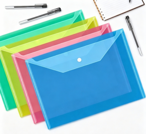 Pochette de classement A4 en PVC transparent réutilisable et écologique avec fermeture à pression, organiseur de documents avec logo personnalisé - Product Image 1