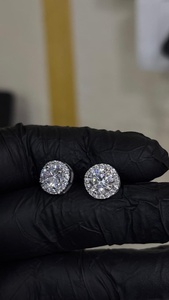 Pendientes de Plata de Ley 925 con Moissanita, Corte Brillante Redondo, con Halo y Cierre de Rosca, para Regalo de Boda o Fiesta - Product Image 4