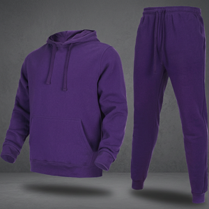 Unisex <b>Velour</b> Hooded Printed Tracksuit Set Custom Logo Two Piece Jacket Jogger Solid Color 100% Cotton Low MOQ Men's Winter - Product Image 3