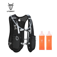 Sac à dos d'hydratation pour la course à pied, en nylon, multi-poches, 5L, grande capacité, marathon, trail, pliable, avec gourde souple de 500ml