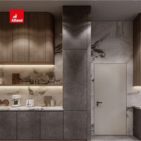 Armoires de cuisine en chêne blanc avec portes plates peintes en gris minimaliste moderne Alland, avec accessoires pour maison contemporaine