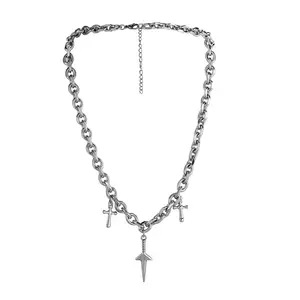 Punk Cross silver plated stainless Steel Fashion hiphop customized pendant necklace Knife Collar Chain men accessories