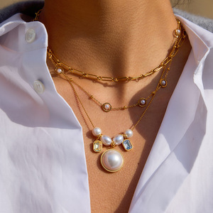 Collar de Perlas para Mujer con Colgante de Zirconia en Forma de Corazón, Chapado en Oro de 18K, Joyería para Uso Diario - Product Image 2