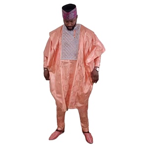 Vêtements africains pour hommes, ensemble traditionnel Bazin Riche brodé, haut à manches longues, ensemble <span class=keywords><strong>3</strong></span> <span class=keywords><strong>pièces</strong></span>, Abaya musulmane pour hommes, Thobe - Product Image 1