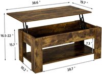 Meubles de salon multifonctionnels bruns motif noir Table basse centrale pliante à dessus relevable en bois avec dessus relevable