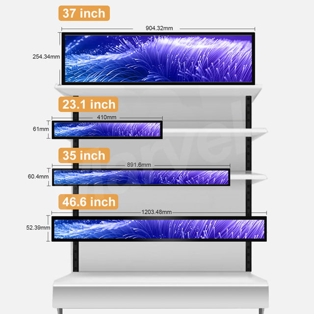 Customized Full Size Free OMC Software 23.1 Inch Stretched Bar LCD Display Shop Display Shelf Stretch Lcd Screen Display
