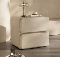 Mesa de Noche Moderna Minimalista sin Tiradores con Dos Cajones y Superficie de Madera, Mesa Auxiliar para Dormitorio con Almacenamiento