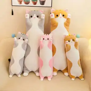 Vente en gros de jouets en peluche chat mignon, oreiller en peluche doux et long pour chat