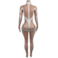 Combinaison à manches longues imprimée avec strass, tenue de scène pour showgirl, combinaison une pièce pour femme, tenue de festival pour drag queen