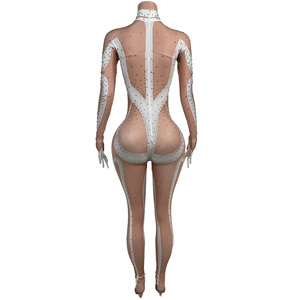 Tuta Intera da <span class=keywords><strong>Donna</strong></span> con <span class=keywords><strong>Maniche</strong></span> <span class=keywords><strong>Lunghe</strong></span>, Stampa e Strass, per Spettacoli, Performance sul Palco, Drag Queen, Outfit da Festival - Product Image 4