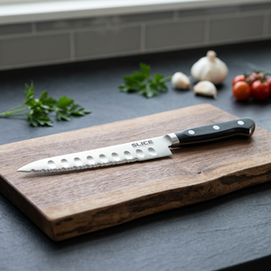 Professional Stainless Steel Wave Blade <b>Knife</b> China 9.9 Inch (24cm) Ambidextrous Vintage Wood Handle High-Polish Finish - Product Image 3