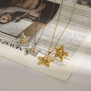 Collier étoile en acier inoxydable bicolore plaqué or, pendentif étoile à cinq branches, bijou cadeau, accessoire de mode - Product Image 4