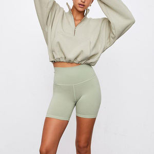 Felpa in cotone caldo e caldo da donna felpa con Zip a quarto con cappuccio semplice nero con Zip pullover Cropped - Product Image 6