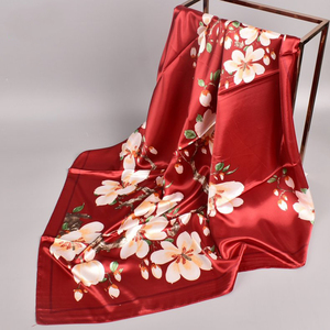 Design <span class=keywords><strong>de</strong></span> fleurs <span class=keywords><strong>de</strong></span> pêche pour femmes 35 "Satin <span class=keywords><strong>carré</strong></span> en <span class=keywords><strong>soie</strong></span> comme des foulards et des enveloppes pour dormir - Product Image 2