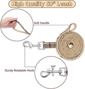 Juego de correa de collar de arnés para perro, arnés de perro pequeño a prueba de escape ajustable sin tirones, juego de Correa y arnés a cuadros clásico - Product Image 3