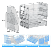Organizador de Archivos de Escritorio de 4 Niveles con Cajón y 2 Portaplumas, Accesorios de Oficina, Organizador de Archivos, Organizador de Espacio de Trabajo, Gris