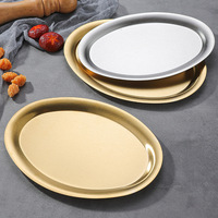 Groothandel RVS Ovale Serveerschaal Goud Zilver Geborsteld Metalen Schaal voor Restaurant Thuis Eten Snack Fruit Dessert Presentatie