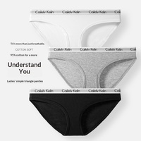 Culotte string pour femme et jeune fille, en pur coton respirant, taille mi-haute, brodée, motif uni, tricotée, vente en gros