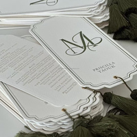 Ensemble de cartes de mariage découpées sur mesure avec pompon, invitation, RSVP et menu inclus, design vintage personnalisé, en carton