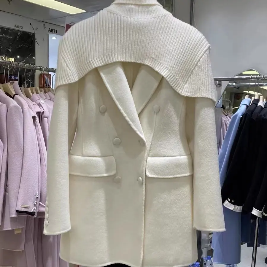 OUDINA kore kış moda rahat Vintage beyaz takım elbise ceket yün ceket Blazers bayanlar kadınlar