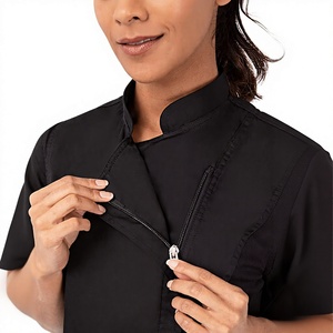 <span class=keywords><strong>Veste</strong></span> <span class=keywords><strong>de</strong></span> chef pour femme en coton et polyester tissé, à manches courtes avec fermeture éclair, pour restaurant, bar, uniforme <span class=keywords><strong>de</strong></span> <span class=keywords><strong>cuisine</strong></span> - Product Image 3