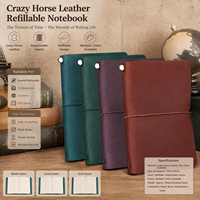 Cuaderno Retro con Cubierta de Cuero Vacuno de Primera Capa, Diario de Viaje Nostálgico, Carpeta Multifuncional de Hojas Sueltas, Encuadernado Cosido con Hilo, Páginas Rayadas