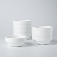 Service de vaisselle en porcelaine fine blanche de qualité supérieure, rond, empilable, pour salade, soupe, fruits, riz, bol de service, compatible lave-vaisselle et four, portable