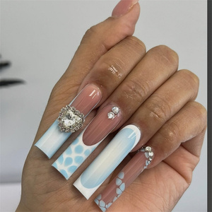 French Starry Leopard Press-on False Nails Pink Brown <strong>Detachable</strong> Nail Art <strong>Patch</strong> for Finger Long Tips Square Butterfly Design - Product Image 3