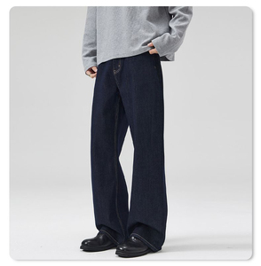 Jeans Anchos Negros Lisos de Cintura Media con Estampado de Lámina Transpirable, Diseño Personalizado y Moderno para Hombre, Estilo Japonés Selvedge, Ideales para Primavera - Product Image 6