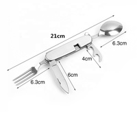 Ensemble de couverts de camping portable 6 en 1 en acier inoxydable, fourchette pliante, cuillère, couteau, ouvre-boîte, vaisselle, randonnée, voyage, ustensiles de cuisine