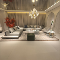 Canapé en forme de L en cuir italien de luxe léger avec acier inoxydable pour salon, mobilier de maison sur mesure