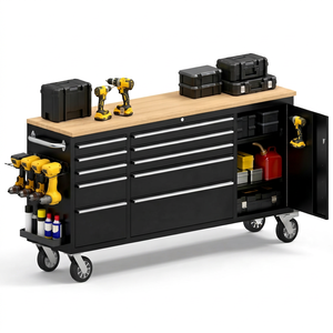 Caja de Herramientas Rodante de 72 Pulgadas, Caja de Herramientas Resistente con Tomacorriente, Gabinete de Herramientas con 10 Cajones, Cajas de Herramientas de Banco de Trabajo de Madera de Caucho - Product Image 1
