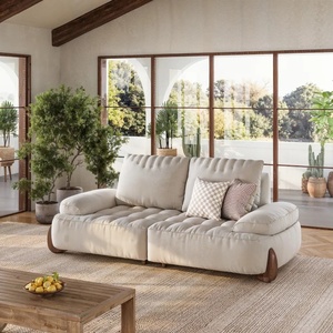 Canapé modulaire en tissu crème moderne avec dossier capitonné et assise capitonnée <span class=keywords><strong>pour</strong></span> salon de style Japandi, meubles de maison - Product Image 2