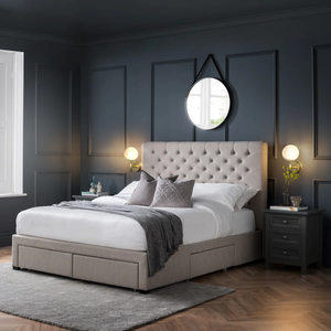 <span class=keywords><strong>Base</strong></span> de Cama Moderna de Tamaño Completo <span class=keywords><strong>con</strong></span> Cajones, Estructura de Madera <span class=keywords><strong>con</strong></span> Listones y Tapicería de Terciopelo - Product Image 1