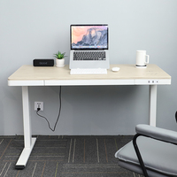 Bureau réglable en hauteur à double moteur pour bureau intelligent avec tiroir, bureau électrique en bois avec charge sans fil