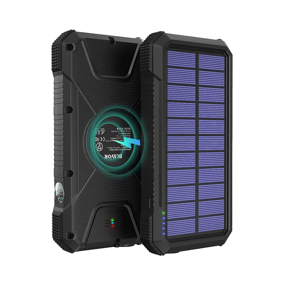 New OEM Solar Charger PD18W QC 3.0 Portable Fast charge Wireless Charger Waterproof Flashlight Compass 20000mAh Power Bank