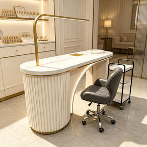 Table à ongles K Light Luxury rose doré, avec éclairage LED incurvé, comptoir en marbre, station de manucure pour salon, mobilier - Product Image 2