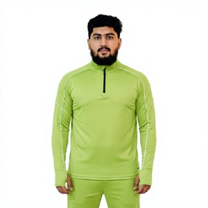 เสื้อออกกำลังกายแขนยาวสีเขียวมะนาวสำหรับผู้ชาย แบบซิปครึ่งตัว แห้งเร็ว สีพื้น ทรงพอดีตัว ใส่ได้ทุกฤดู - Product Image 1