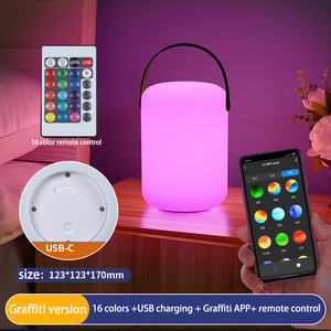 Lampe de table LED portable étanche rechargeable par USB Type-C sans fil, lumière RGB, veilleuse avec poignée - Product Image 6