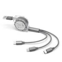 Cable de Carga USB Retráctil 3 en 1 con Logotipo Personalizado, Tipo-C/L/Micro USB, Cargador Rápido de 2.0A, 1m para Cámara y Auriculares
