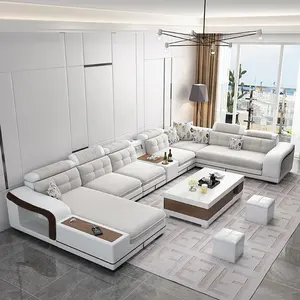 现代奢华皮革u形模块化组合沙发leathaire织物客厅沙发家用家具沙发套装