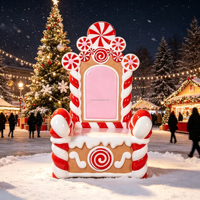 Décoration de Noël extérieure personnalisée, imperméable, commerciale, grande sculpture 3D en fibre de verre en forme de chaise de bonbonne menthe pour exposition de vacances